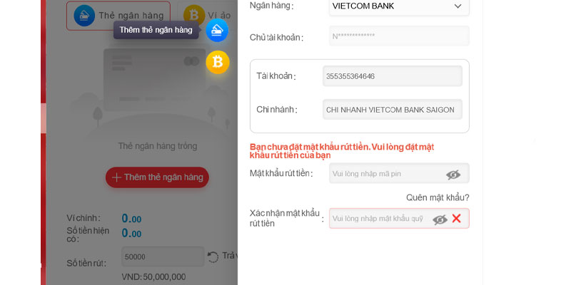 Nhập kỹ thông tin chính xác trước khi rút tiền MM88